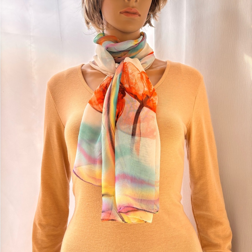 Sheer Silk Feel Floral Scarf - Picture 8 of 15